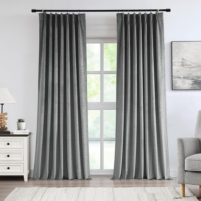 Vision Home Dark Gray Velvet Pinch Pleated Blackout Curtains 40Wx102L Inch | 2 by VisionHome