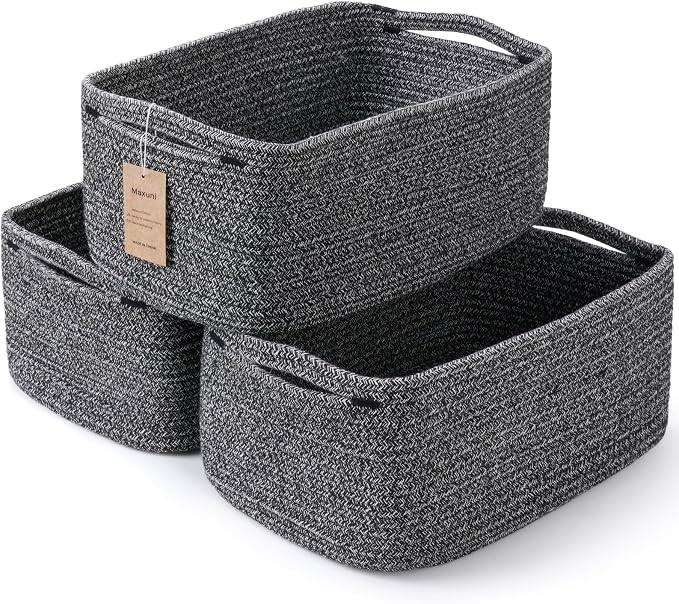 3 Pack Storage Baskets for Organizing, 13.7×9.5×6.3", Mixed Black | Woven by MaxuniTechLife