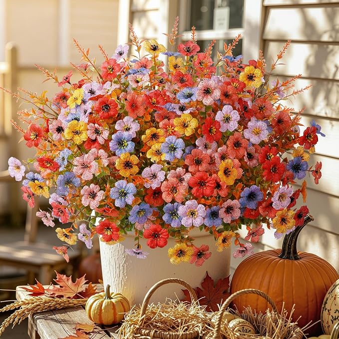 SHareconn 48Pcs Artificial Fall Flowers UV Resistant Fake Mums - Image 4