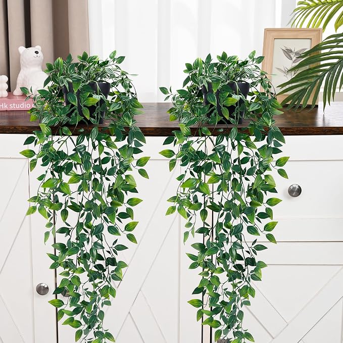 2Pcs Fake Hanging Plants with Pot Eucalyptus Leaves Fake Vines | UV Resistant - Image 8