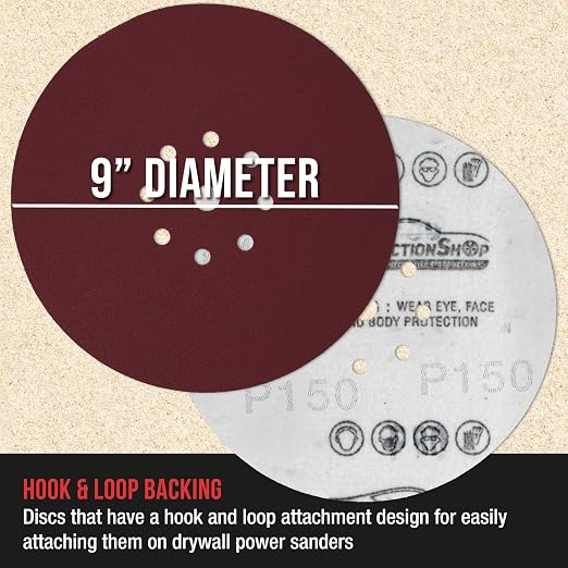 ProductionShop Premium 9" Red 9-Hole Pattern 150 Grit Sanding Discs, Box of 20 - Image 3