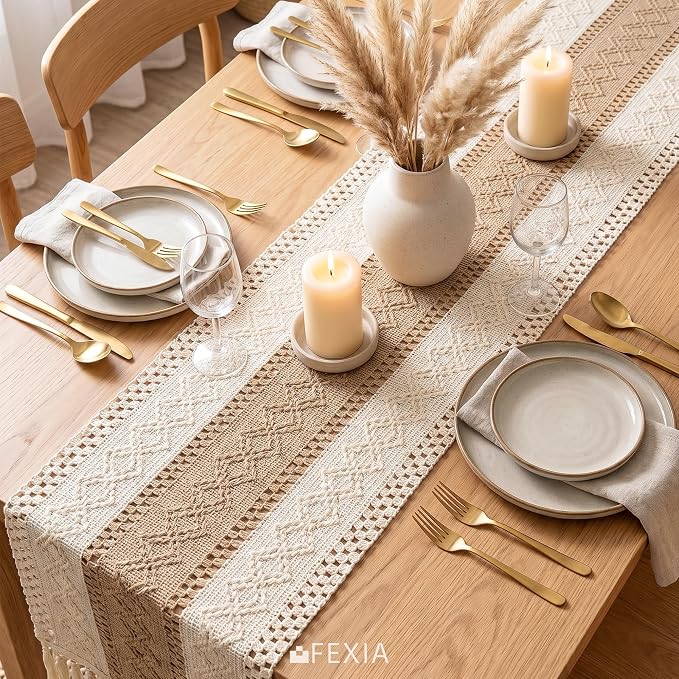 Boho Table Runner 12x72 for Fall Home Decor Tassels Dresser Runner | 72 Inches - Image 3