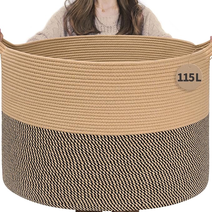 INDRESSME 115L Extra Large Woven Wicker Blanket Basket Living Room | Wicker by INDRESSME