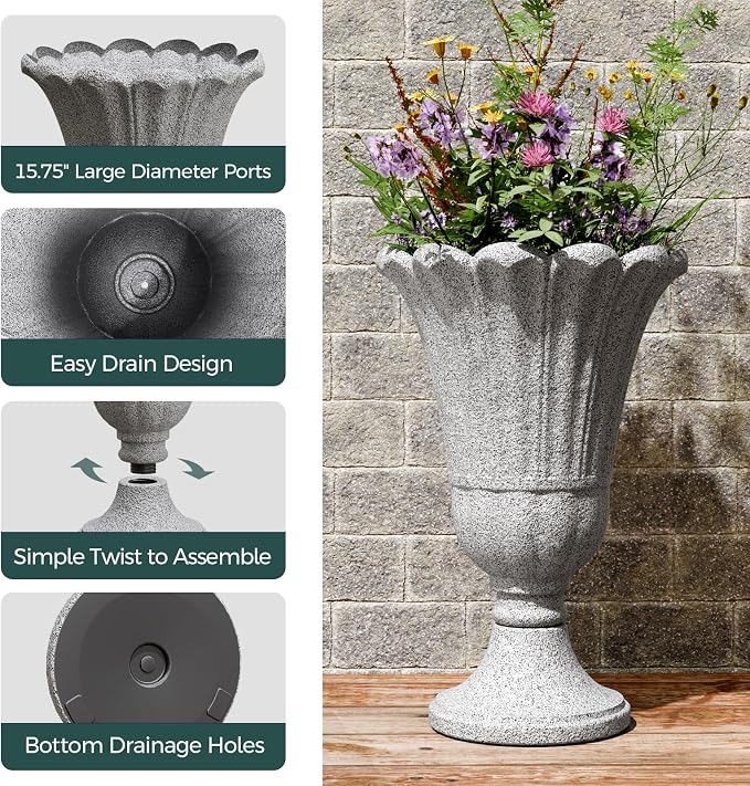 Tall Plastic Urn Planters and Pedestal - Image 3