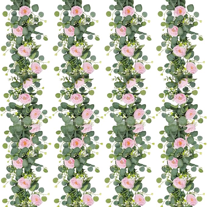 TOCHGREEN 4 Pack Artificial Eucalyptus Flower Garland by TOCHGREEN