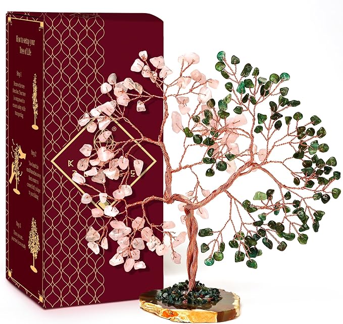 Handmade Healing Crystal Tree of Life Green Aventurine & Rose Quartz Chakra Tree by KARMAPLEDGE