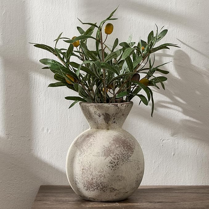 7" Ceramic Vase for Home Decor, Decorative Terracotta Farmhouse Rustic Vases by StylishHomeDecorforYou