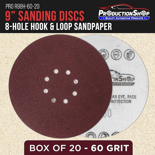 ProductionShop Premium 9" Red 8-Hole Pattern 60 Grit Sanding Discs, Box of 20 - Image 2