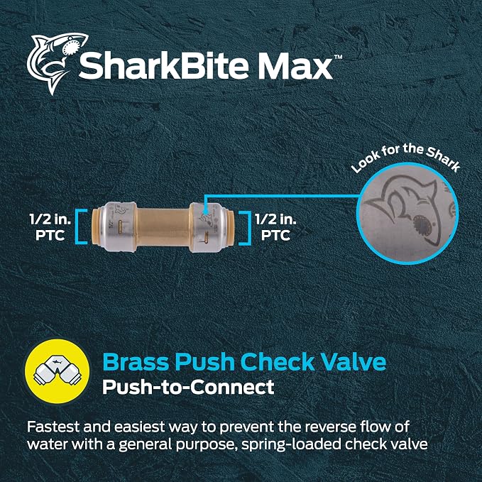 SharkBite Max 1/2 Inch Check Valve, Push to Connect Brass Plumbing Fitting - Image 2