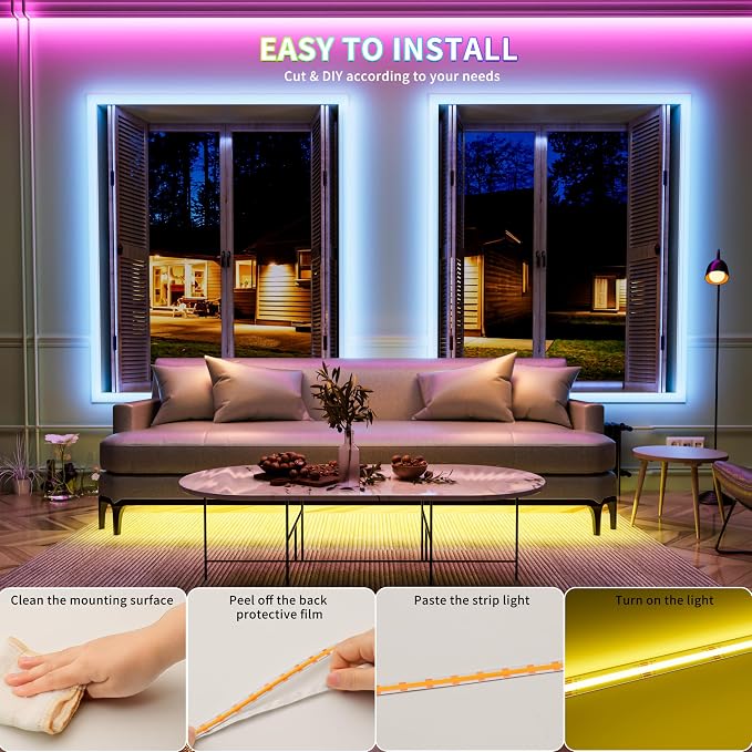 PAUTIX 5V USB RGB COB LED Strip Light 4.92ft/1.5m Color Changing Strip Lights - Image 8
