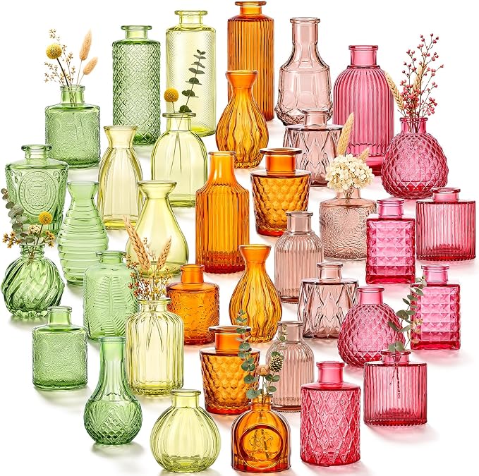 UPBUD Colored Glass Bud Vases Set of 36, Fall Vases by UPBUD