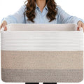 75L Laundry Basket Hamper, Gradient Brown/White, Rectangle Woven Storage Basket by Hobasket