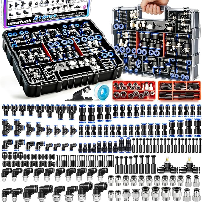 mxuteuk 210PCS Air Line Quick Connect Fittings, 4/6/8/10mm OD Push to Connect by mxuteuk