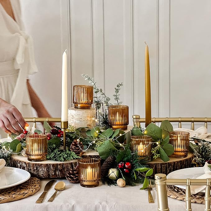 Kate Aspen Vintage Glass Tealight & Amber Votive Candle Holders Rustic Fluted - Image 3