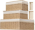 Nonam Large Basket with Lid set of 3, Rattan Divided Baskets Organizer by Home