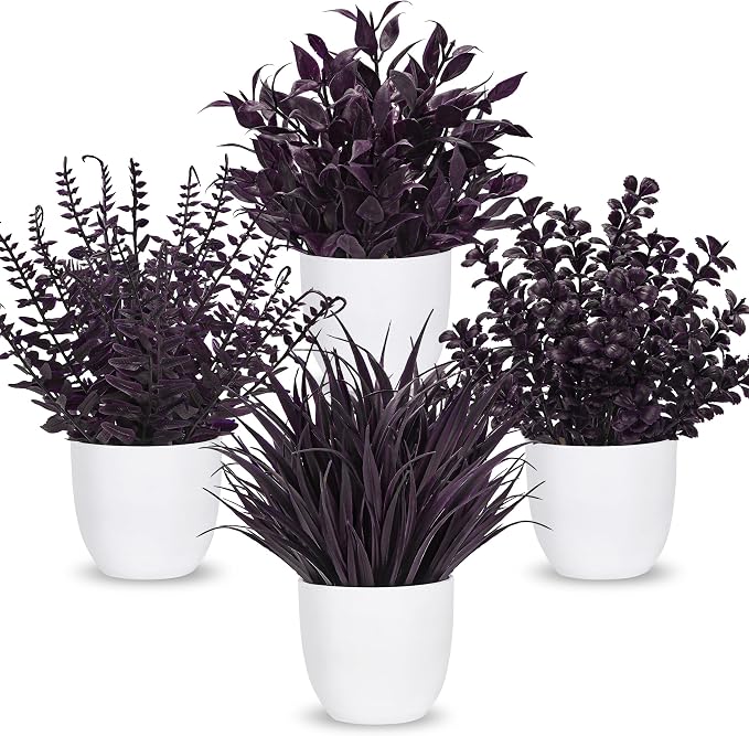 Der Rose 4 Pack Purple Artificial Plants in Pots, Halloween Fall Decor | by DerRose