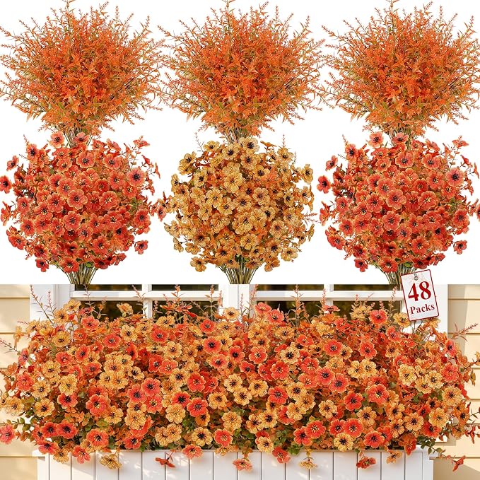 SHareconn 48Pcs Artificial Fall Flowers UV Resistant Fake Mums by SHareconn