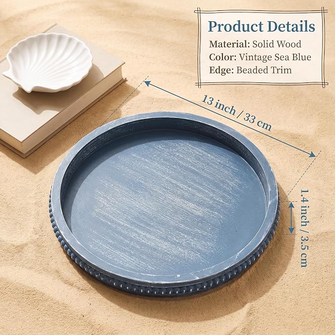 Hrastany Round Navy Blue Wooden Decorative Tray - Image 2