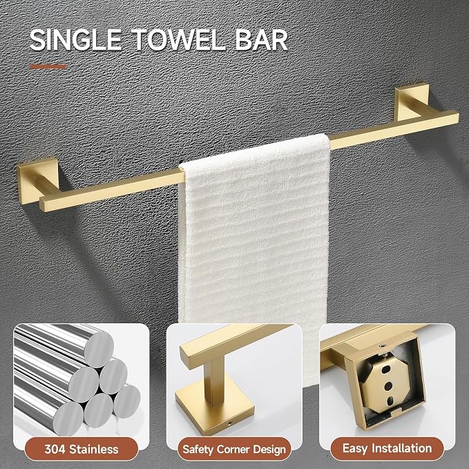 TQKAG 5 Piece Brushed Gold Bathroom Accessories 23.6" Bathroom Hardware Set - Image 4