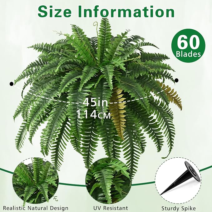 2PCS 45in Fake Ferns- Large Artificial Plants Outdoor, UV Resistant Artificial - Image 5