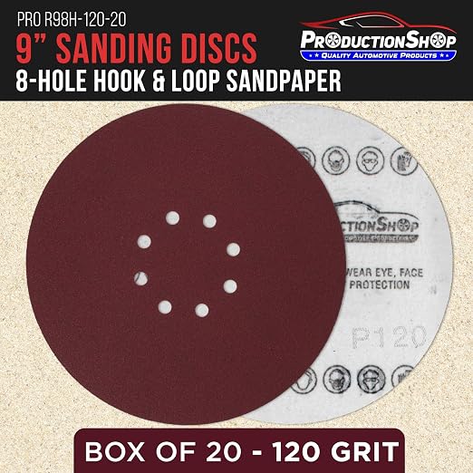 ProductionShop Premium 9" Red 8-Hole Pattern 120 Grit Sanding Discs, Box of 20 - Image 2