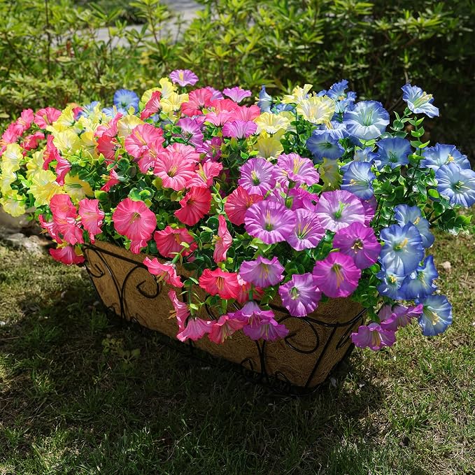 Artificial Flowers for Outdoors Fake Plants Outside Decoration, 12 Bundles Silk - Image 2