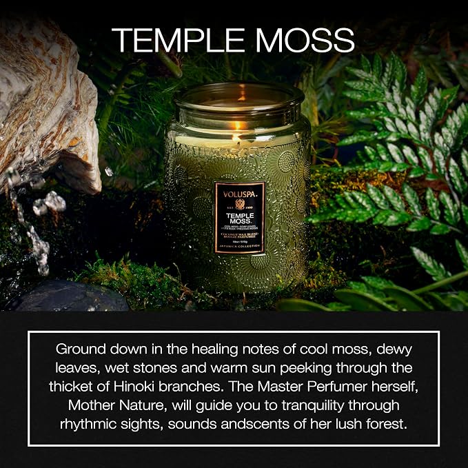 Voluspa Temple Moss, Large Candle Jar, Coconut Wax Blend, Scented Candles - Image 2