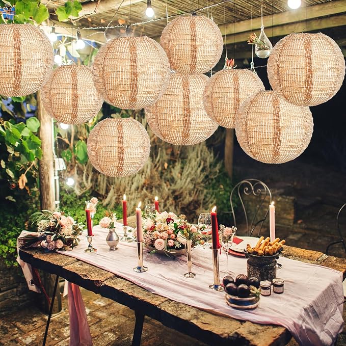 12 Pcs Print Burlap Paper Lanterns Classroom Decor, 8/10 Inch | Boho Hanging - Image 6