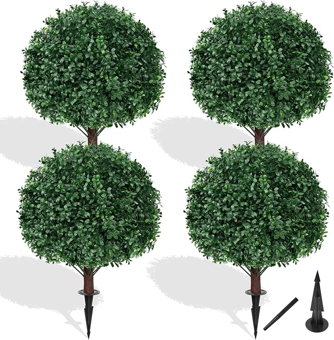 Grooy Set of 4 Artificial Boxwood Topiary Ball Tree by FEELTHENEWWORLD