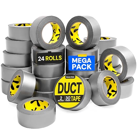 24 Pack Duct Tape Heavy Duty Waterproof - 2 In x 90 Ft - All-Weather by StickClick