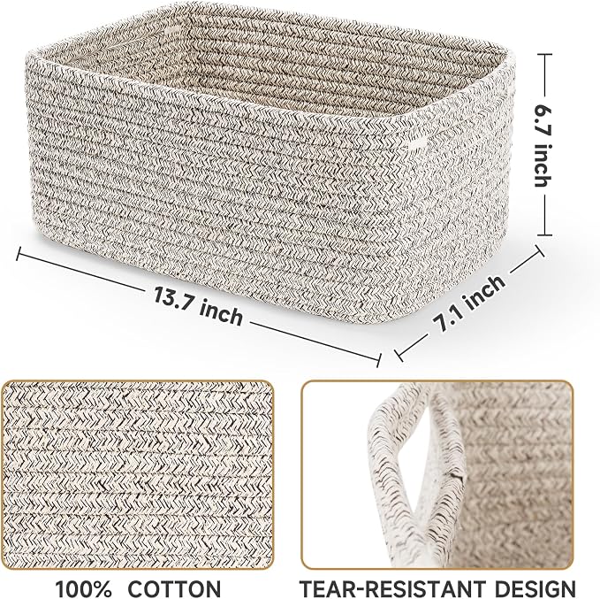 3 Pack Storage Baskets for Organizing, 13.7×9.5×6.3", Mixed brown | Woven - Image 2