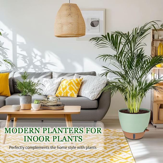2 Pack 10 inch Plant Pots, Plastic Self Watering Planters | Drainage Holes - Image 2