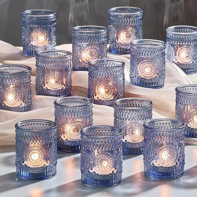 30 Pack Clear Glass Votive Candle Holders, Vintage Candle Holder Bulk, Tealight by Hlukana