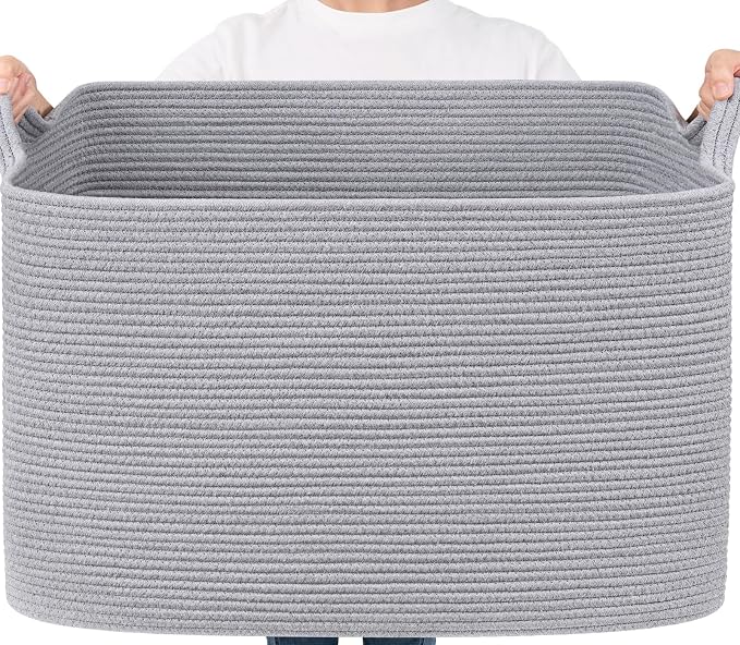 Goodpick 105L Extra Large Woven Rope Blanket Basket, Pillows & Clothes by Goodpick