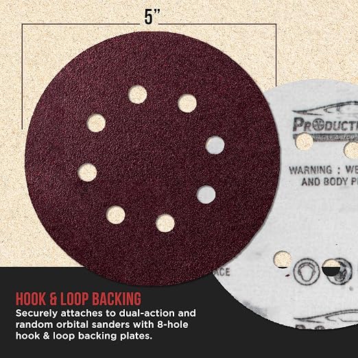 ProductionShop 5" Red 8-Hole Pattern Sanding Discs, 160 Disc Variety Pack - Image 3