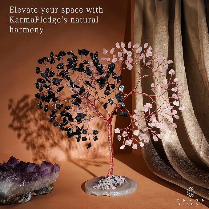 Handmade Healing Crystal Tree of Life Black Obsidian & Rose Quartz Chakra Tree - Image 4