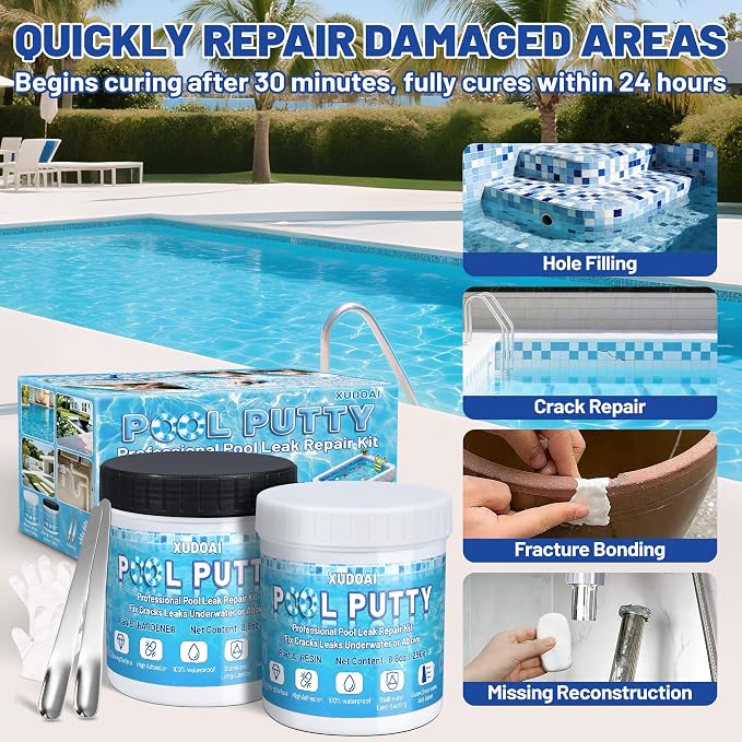 Pool Putty, 17.6oz/500g 2 Part Epoxy Pool Putty Crack Leak Filling & Repair | - Image 4