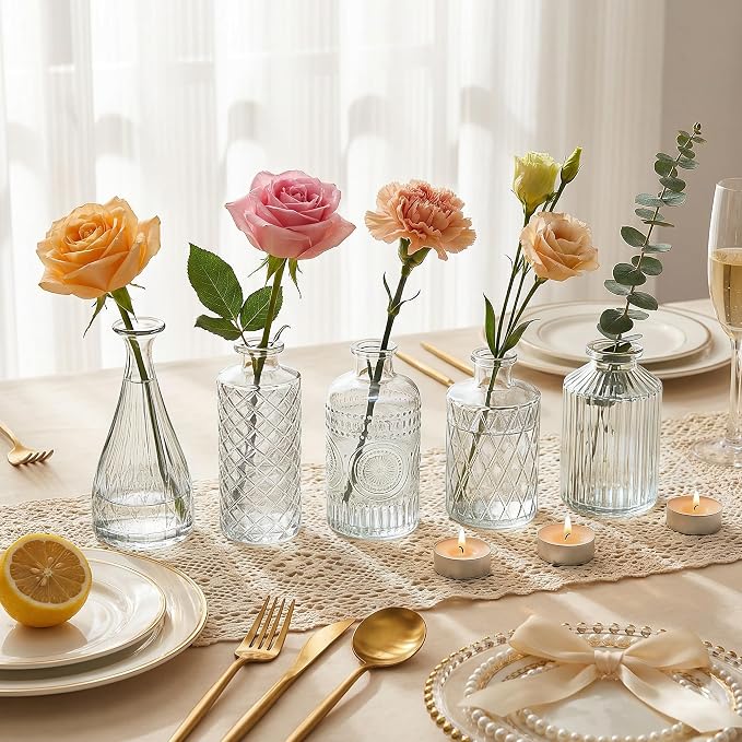 12 Pcs Clear Bud Vases Set, Small Vintage Glass Clear Bud Flower Vases Bulk - Image 5