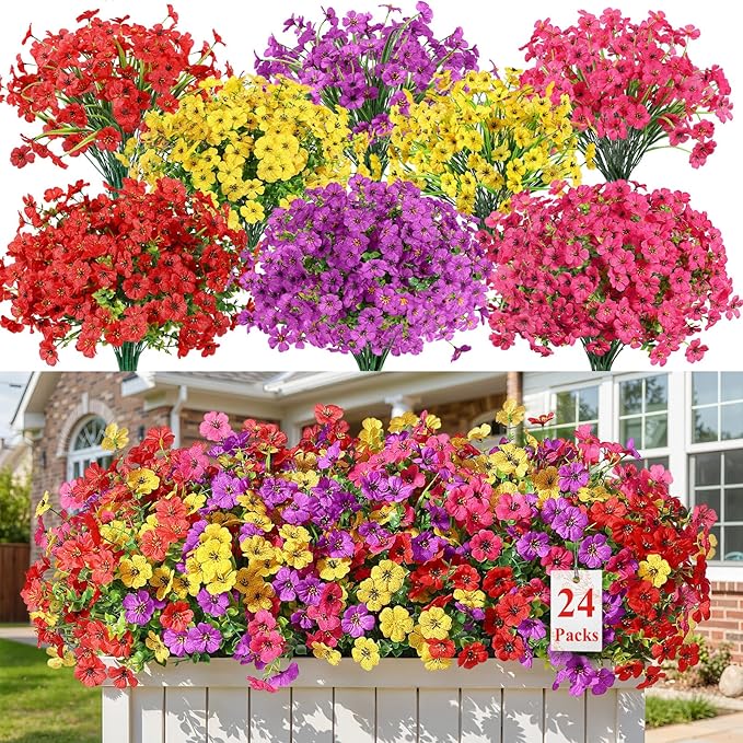 Alupssuc 24 Bundles Artificial Daisy Flowers UV Resistant by Alupssuc
