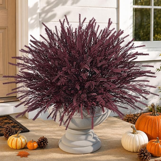 Artificial Faux Outdoor Plants for Fall Autumn Decor, 10 Bundles Burgundy Fake by Ivydale