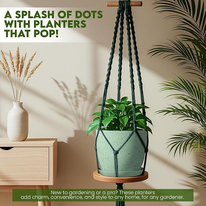 Plant Pots Indoor with Drainage 10 Pack Multi-Size Planters Set Spotty Mint | - Image 7