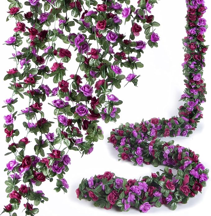 8Pcs x 8.2FT Artificial Flower Garland Rose Vine Decor, Hanging Faux Roses by PONKING
