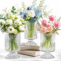 Pumtus 3 Pack Flower Vases for Centerpieces, Vintage Glass Pedestal Vase Set by Pumtus