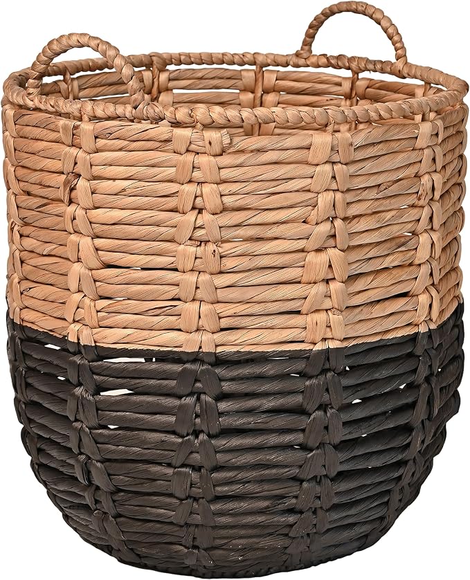 happimess Laurel Hand-Woven Abaca Storage Basket 19", Natural/Black | Wicker by Happimess