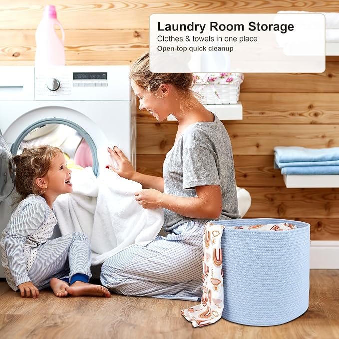 XUANGUO Cotton Rope Basket For Girls Boys Kids 16”X14 Blue | Baby Laundry - Image 4