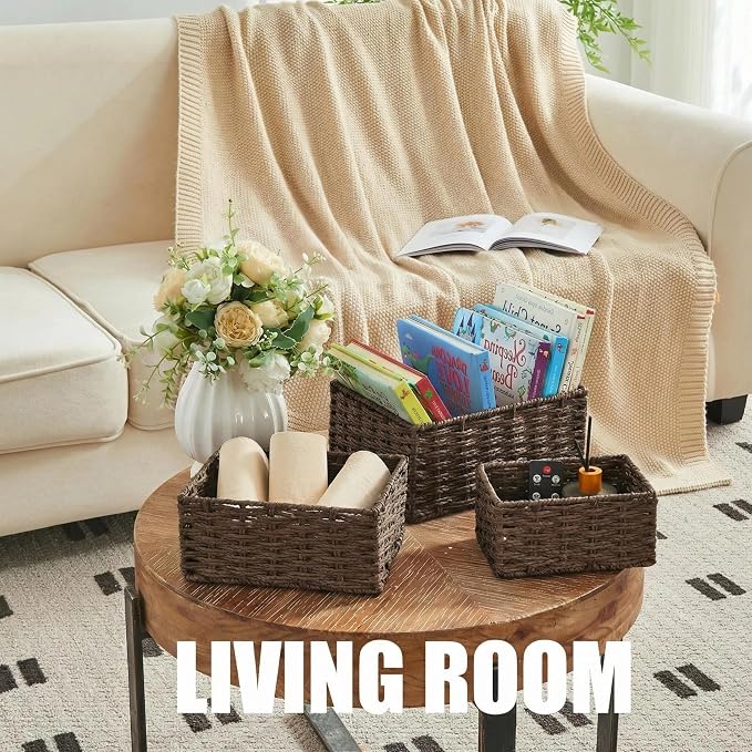 Small Wicker Basket for Organizing, Woven Storage Basket Set of 3 - Image 2