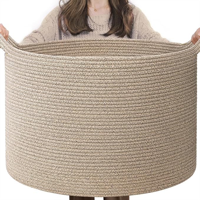 INDRESSME XXXLarge Woven Wicker Blanket Basket Living Room, 90L | 21.7" x 13.8" by INDRESSME