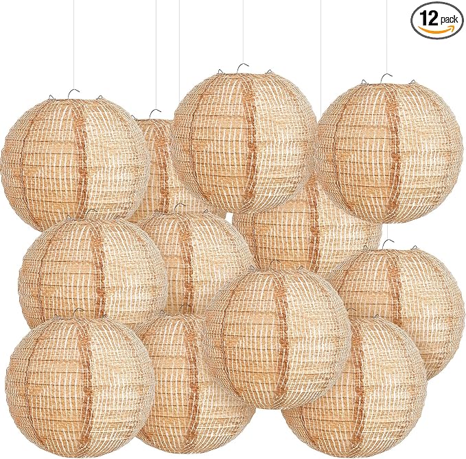 12 Pcs Print Burlap Paper Lanterns Classroom Decor, 10 Inch | Boho Hanging Decor by Hortsun