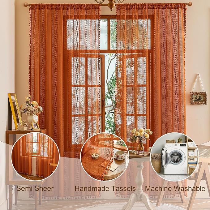 Sutuo Home Boho Sheer Curtains 63 Inch Length - Image 7
