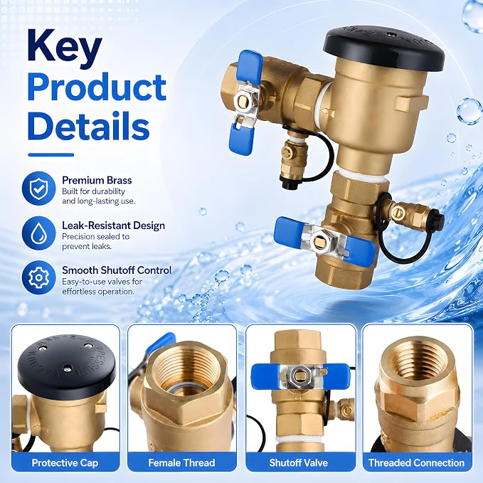 1 Inch Backflow Preventer, Pressure Vacuum Breaker Assembly, Heavy Duty Brass - Image 3